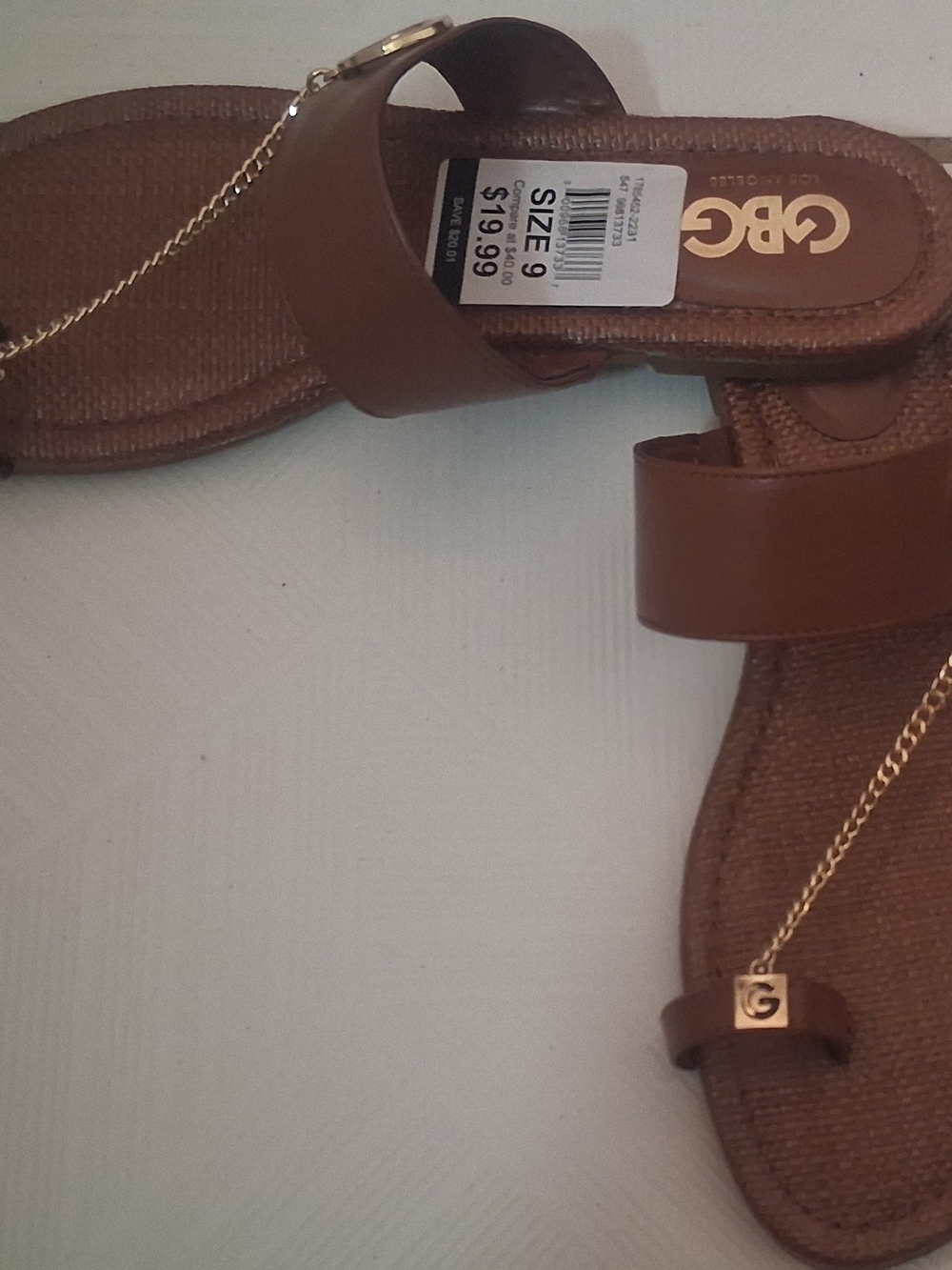 G By Guess Brown Chain-Accent Slide Sandals